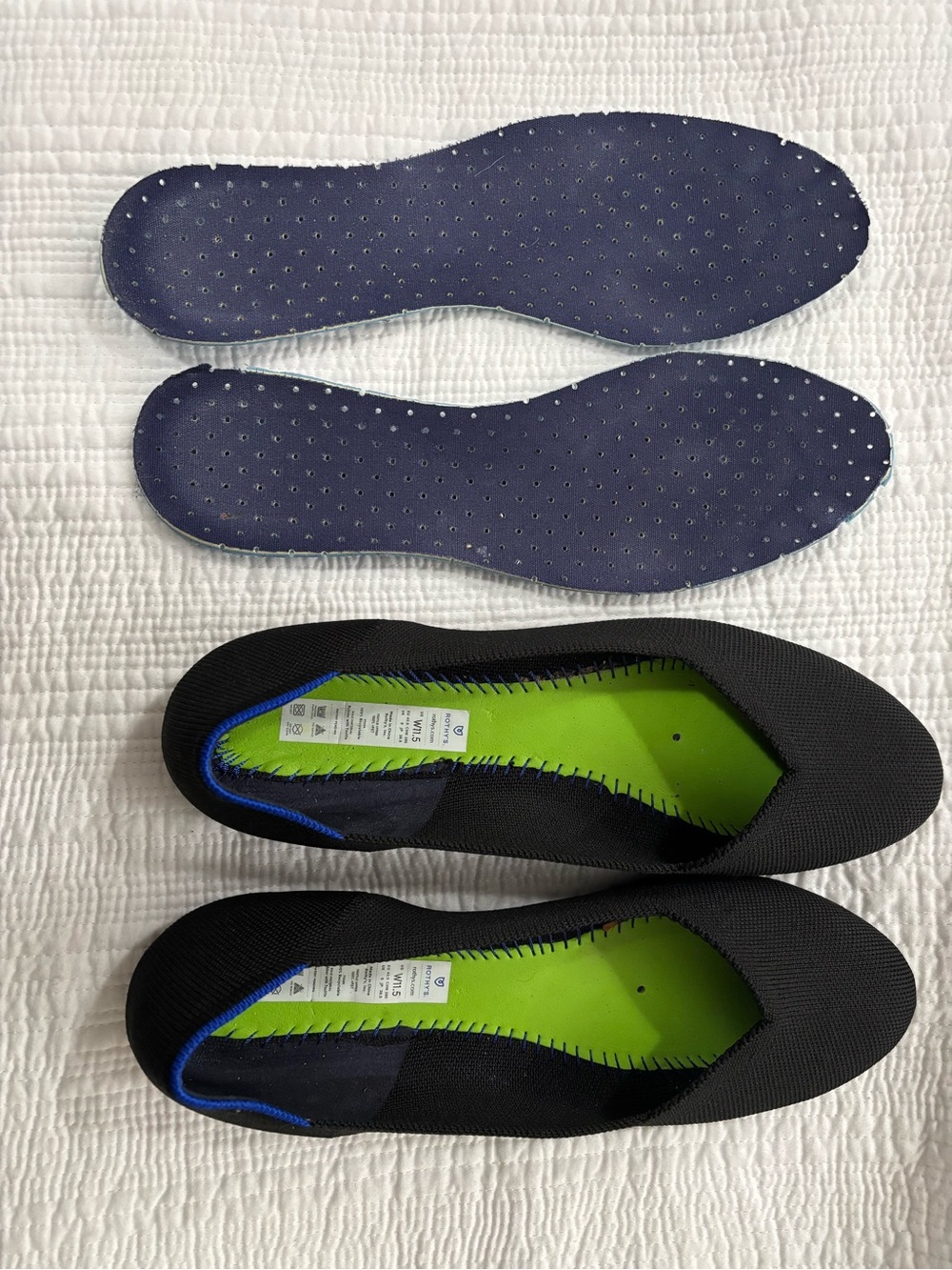 Rothy's Black Knit Flats with Blue Trim Size 11.5 - Picture 5 of 7